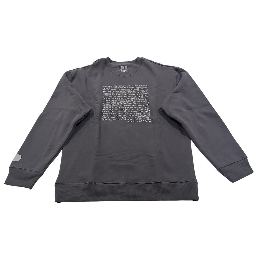 LUNYA LAHGO Mens Small Grey Inverted Question Graphic Crewneck Sweatshirt Cotton